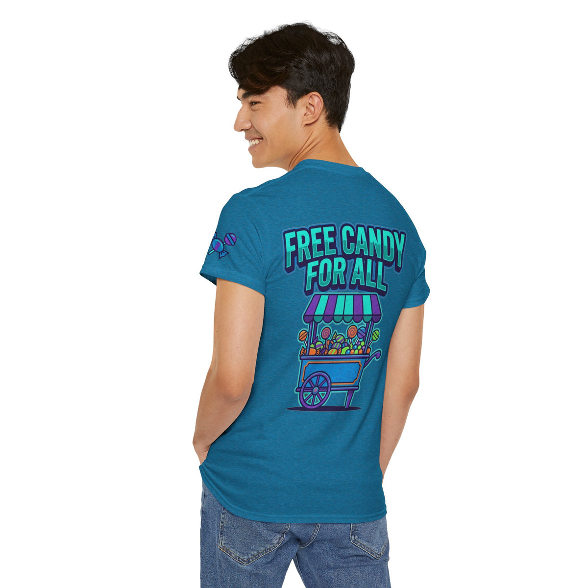 Color: Antique Sapphire | Free Candy For All Premium Graphic Tee