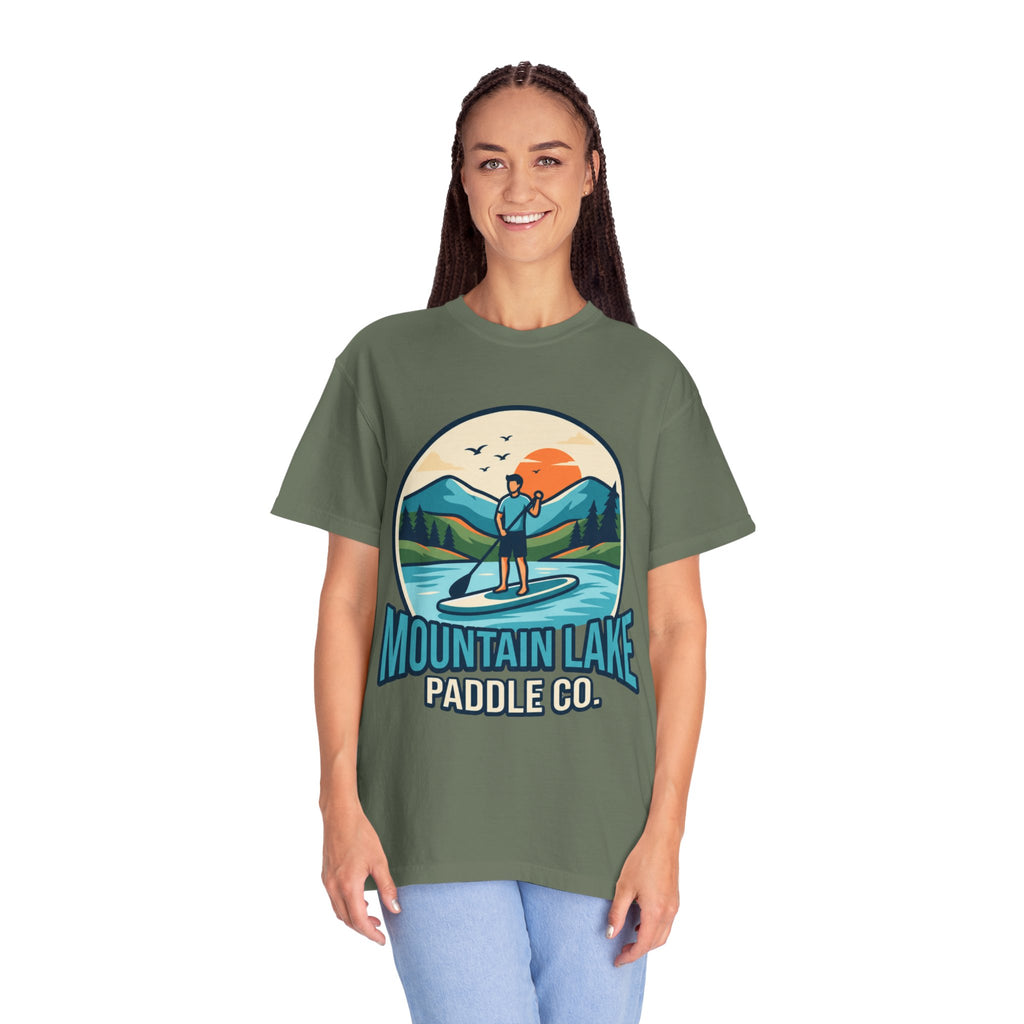 "Mountain Lake Paddle Board" Unisex Garment-Dyed Tee
