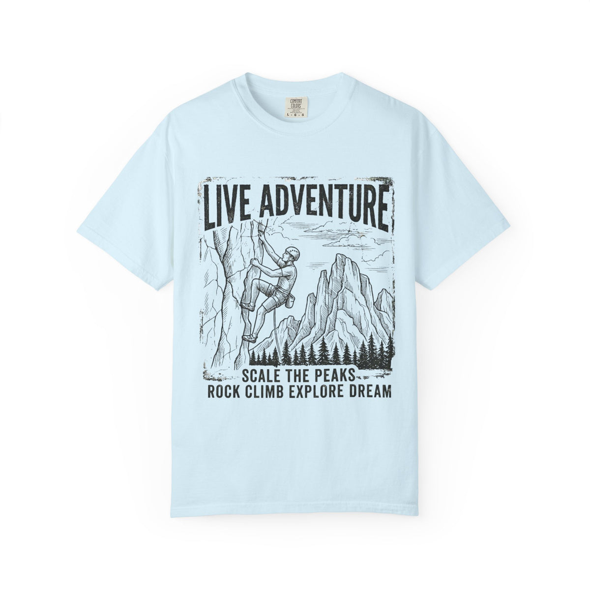 Color: Chambray | Live Adventure - Climb Unisex Garment-Dyed Tee