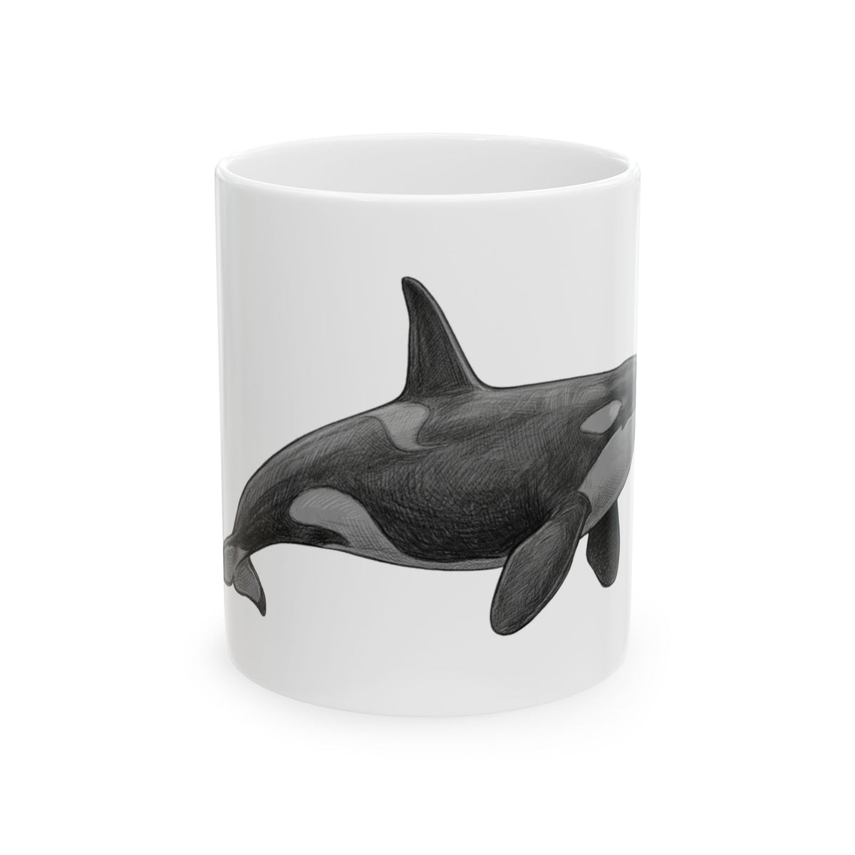 "Pencil Sketch Art Orca" White Ceramic Mug