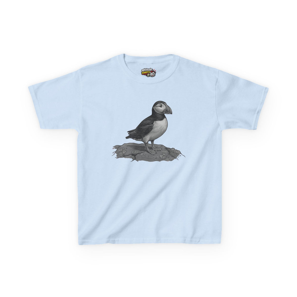 "Pencil Sketch Art Puffin" Kids Tee
