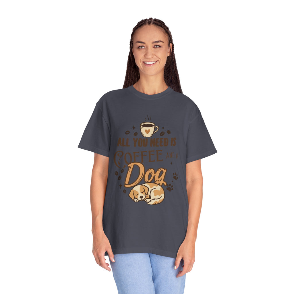 "Coffee and a Dog" Unisex Garment-Dyed Tee