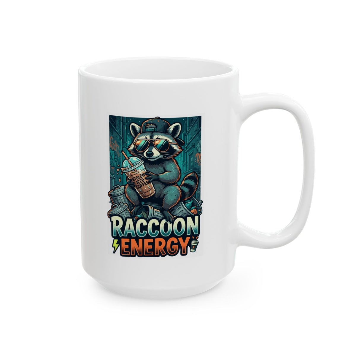 "Raccoon Energy" White Ceramic Mug