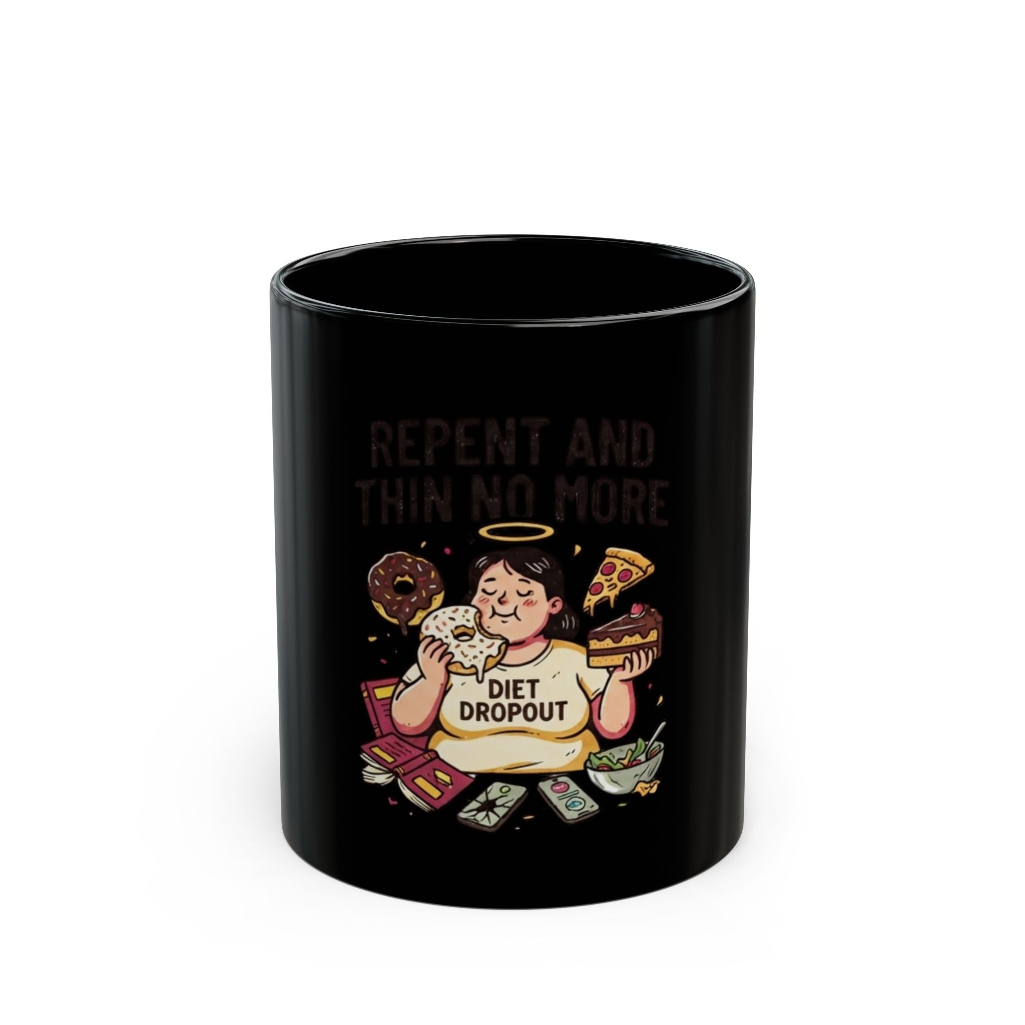 "Repent and Thin No More" Black Ceramic Mug