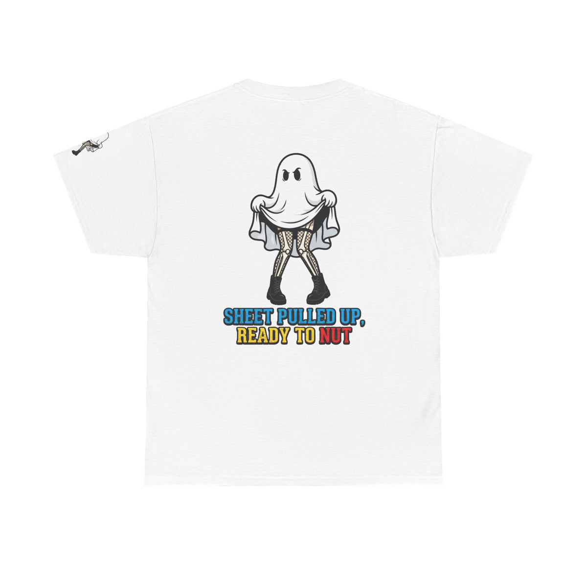 Color: White | Sheet Pulled Up Ready to Nut Premium Graphic Tee