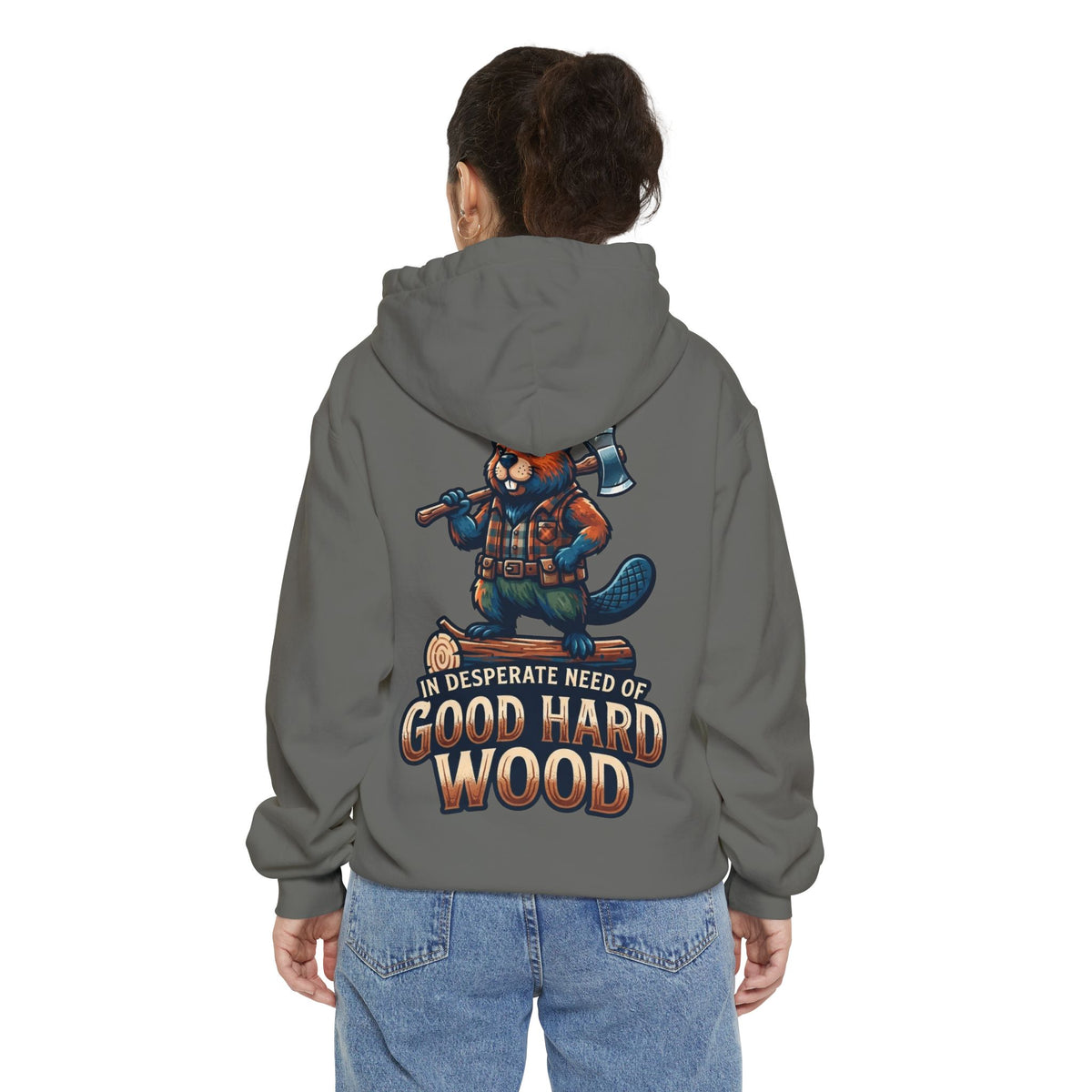 Color: Grey | In Desperate Need of Good Hard Wood Garment-Dyed Hoodie