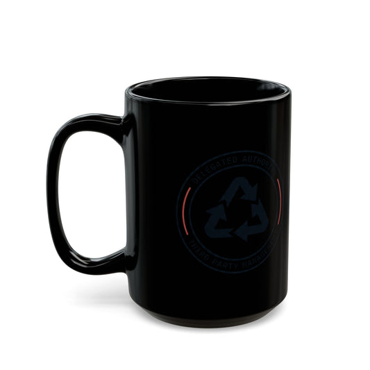 "Managed Entirely By Third Parties" Black Ceramic Mug — Graphic