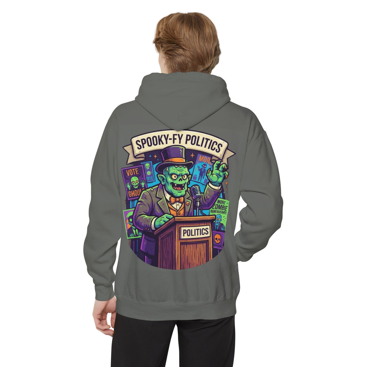 Color: Grey | Spooky-Fy Politics Garment-Dyed Hoodie