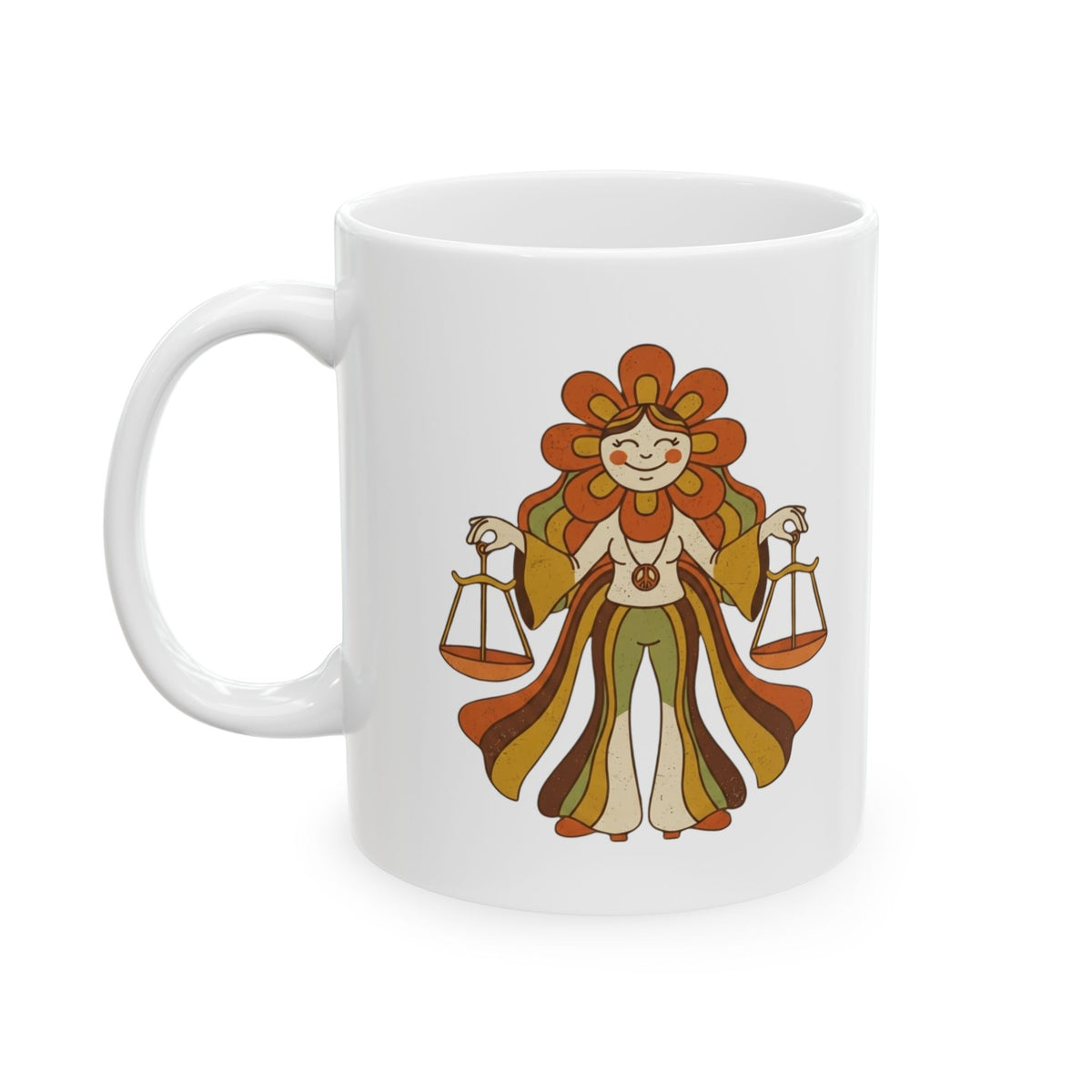 "Retro Mascot Groovy Libra" White Ceramic Mug — Graphic