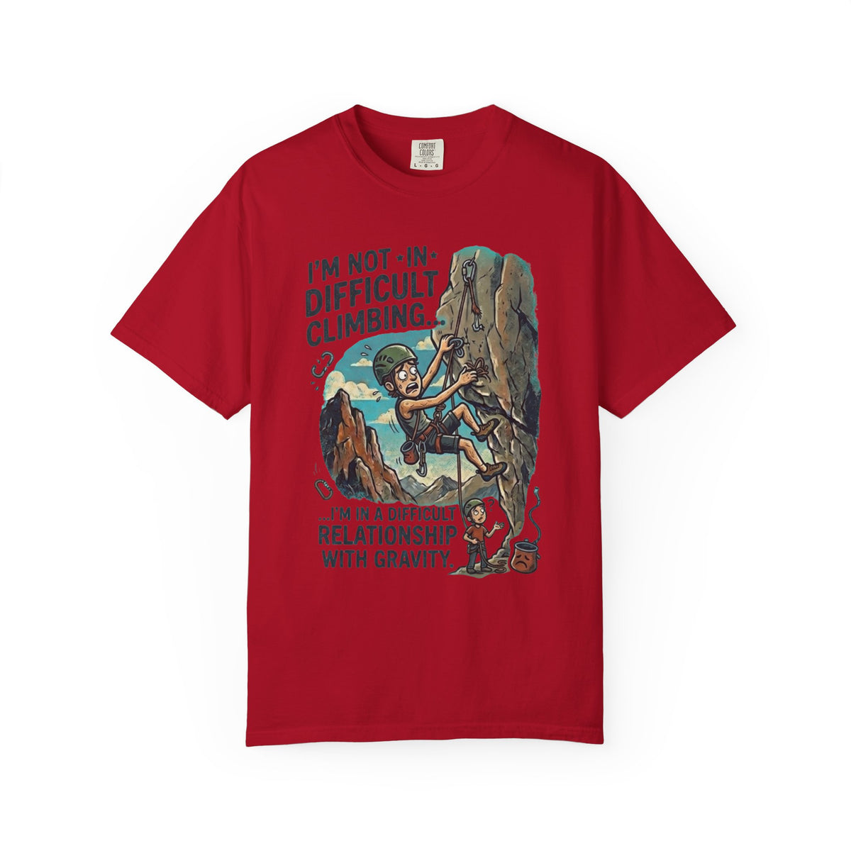 Color: Red | Difficult Climbing Unisex Garment-Dyed Tee