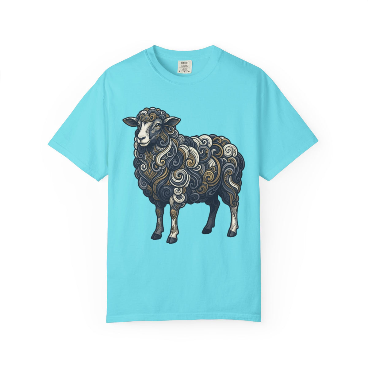 Color: Lagoon Blue | Barnyard Sheep Unisex Garment-Dyed Tee