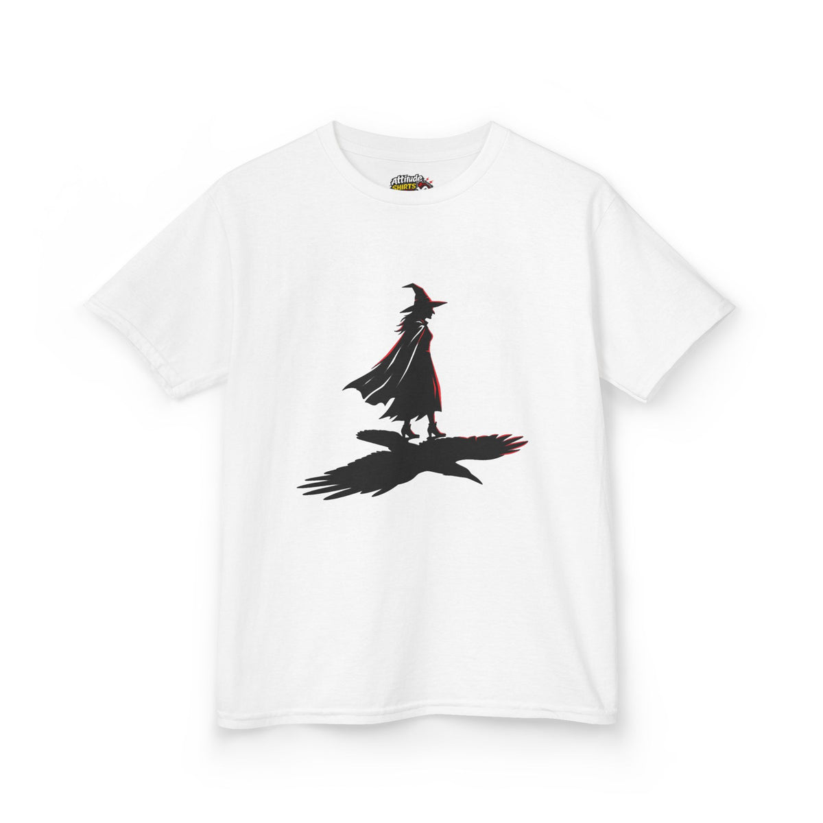 Color: White | Witch With Raven Shadow Kids Tee