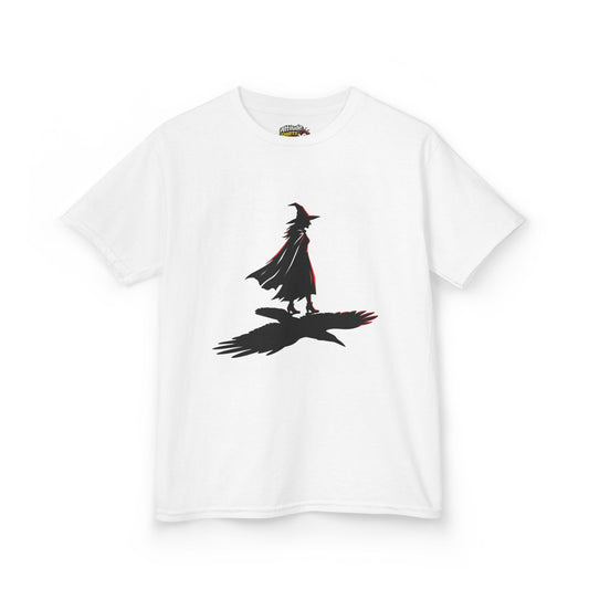 Color: White | Witch With Raven Shadow Kids Tee
