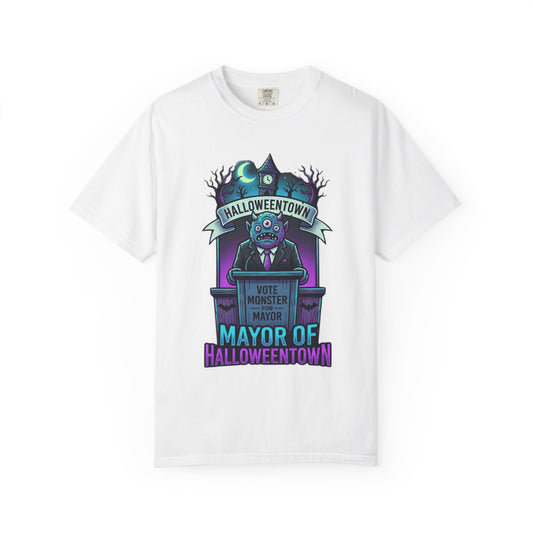 Color: White | Mayor Of Halloweentown Unisex Garment-Dyed Tee