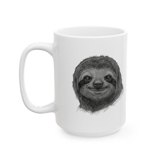 "Pencil Sketch Art Sloth" White Ceramic Mug — Graphic