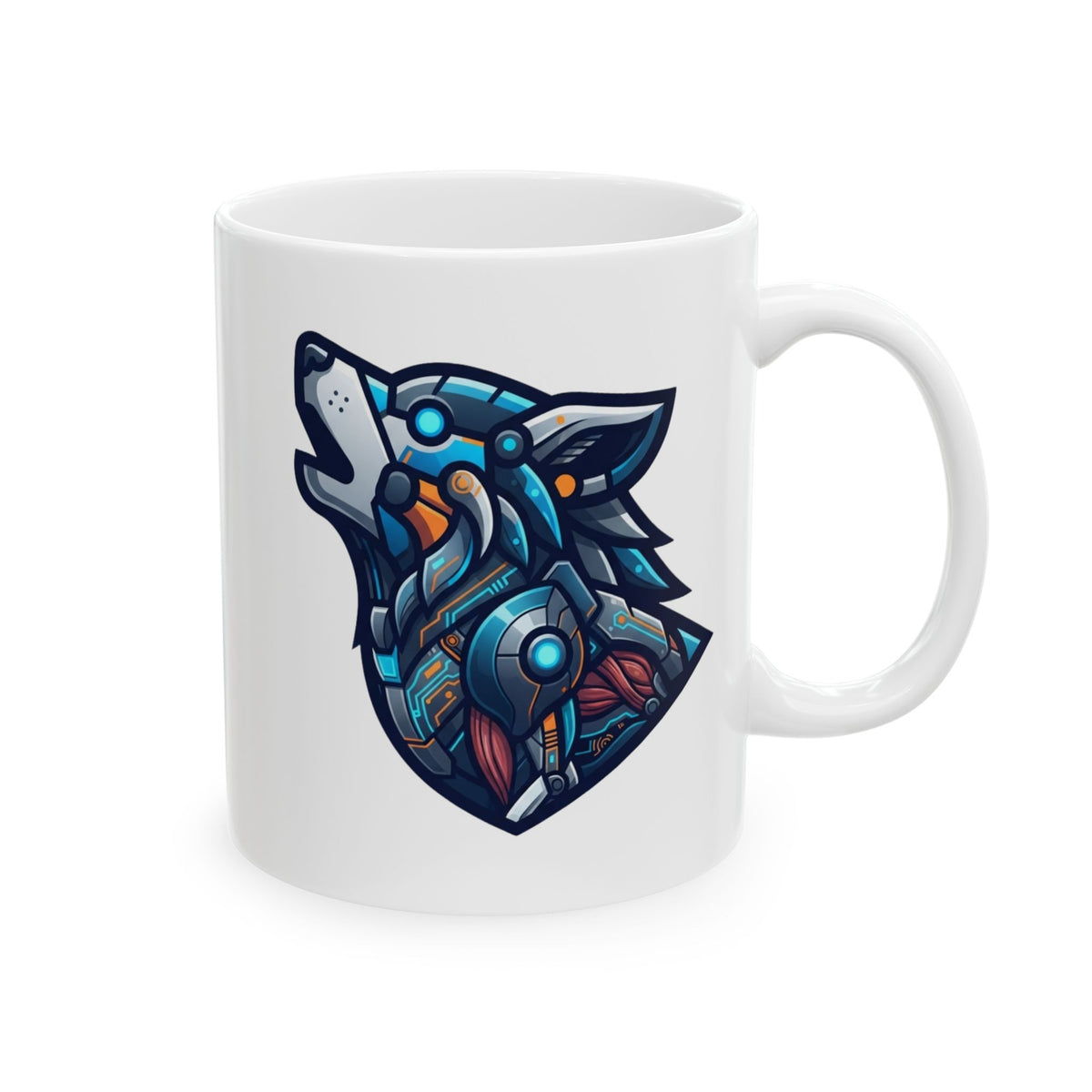 "Cyber Wolf" White Ceramic Mug — Graphic