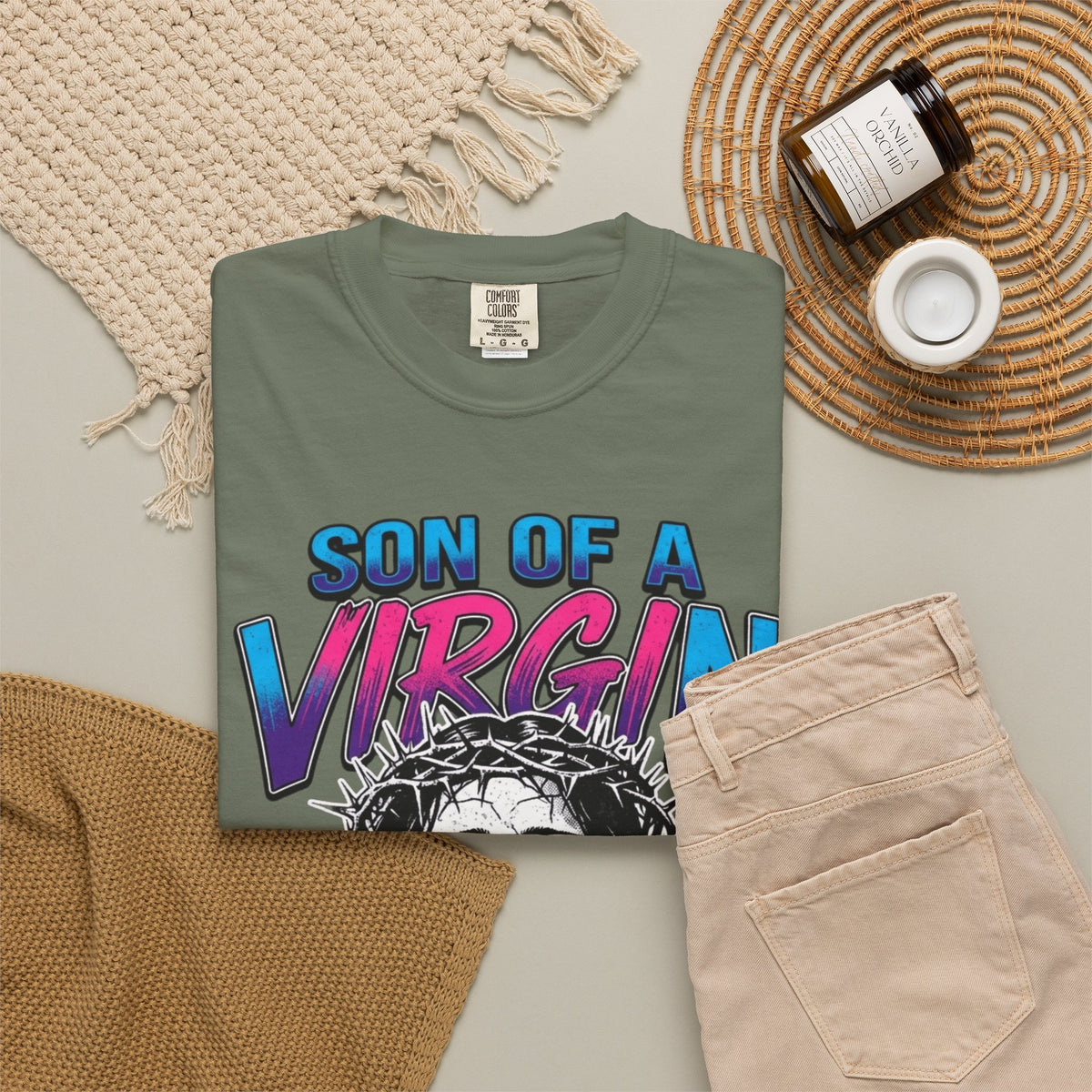"Good Book Series - Son of A Virgin" Unisex Garment-Dyed Tee