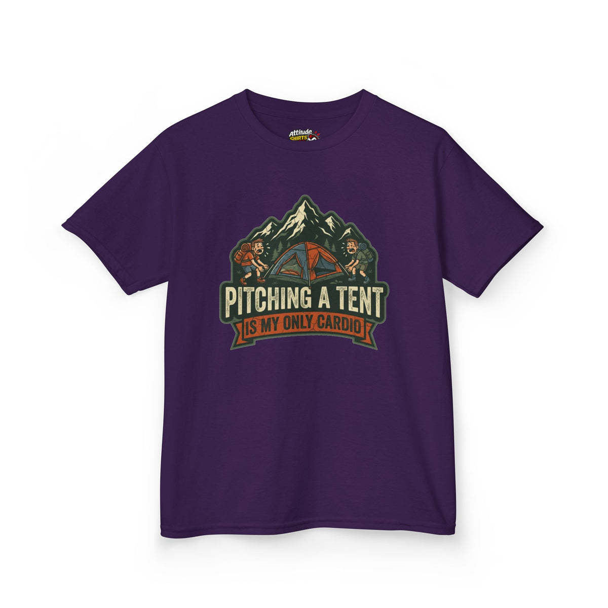 Color: Purple | Pitching A Tent Is My Only Cardio Kids Tee
