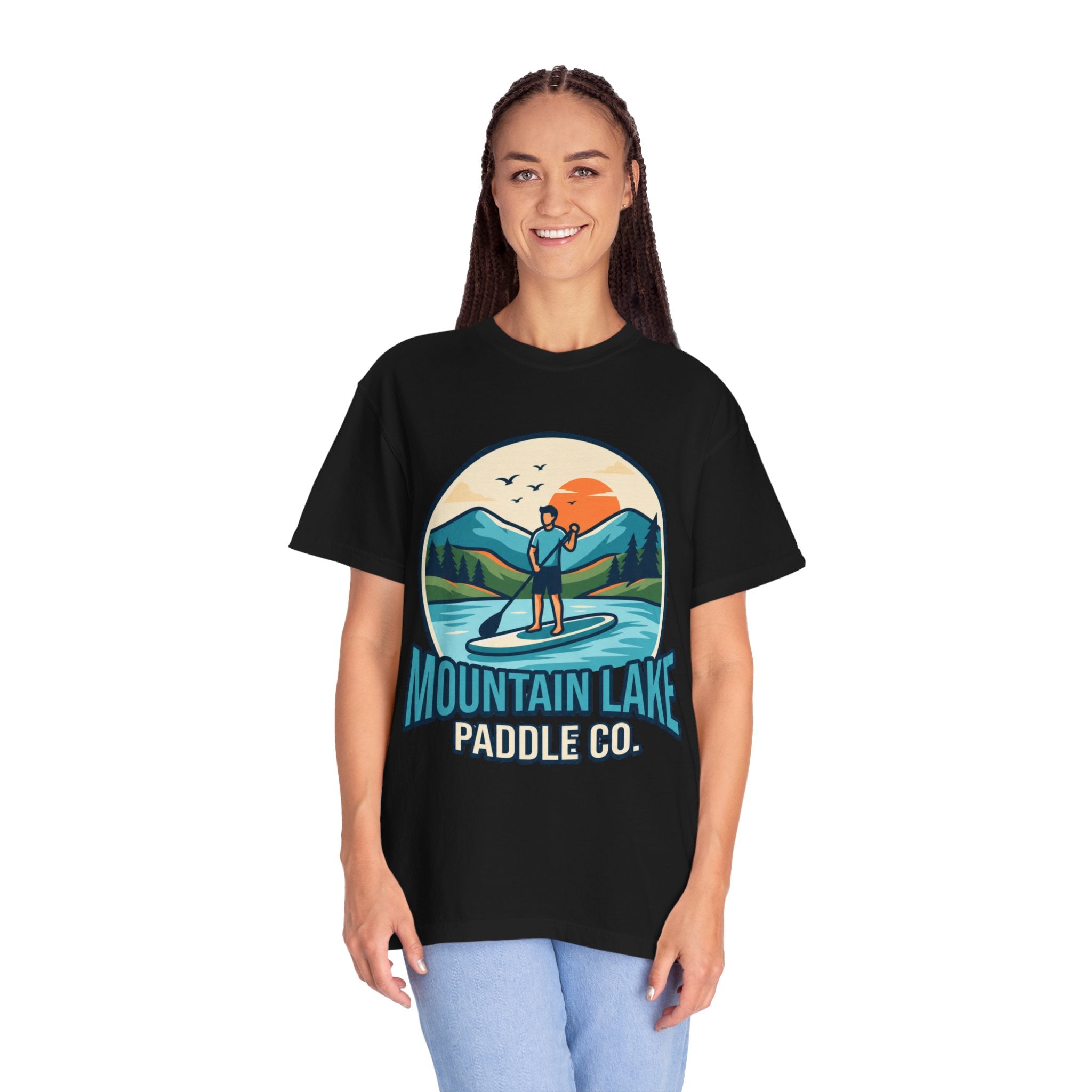 "Mountain Lake Paddle Board" Unisex Garment-Dyed Tee