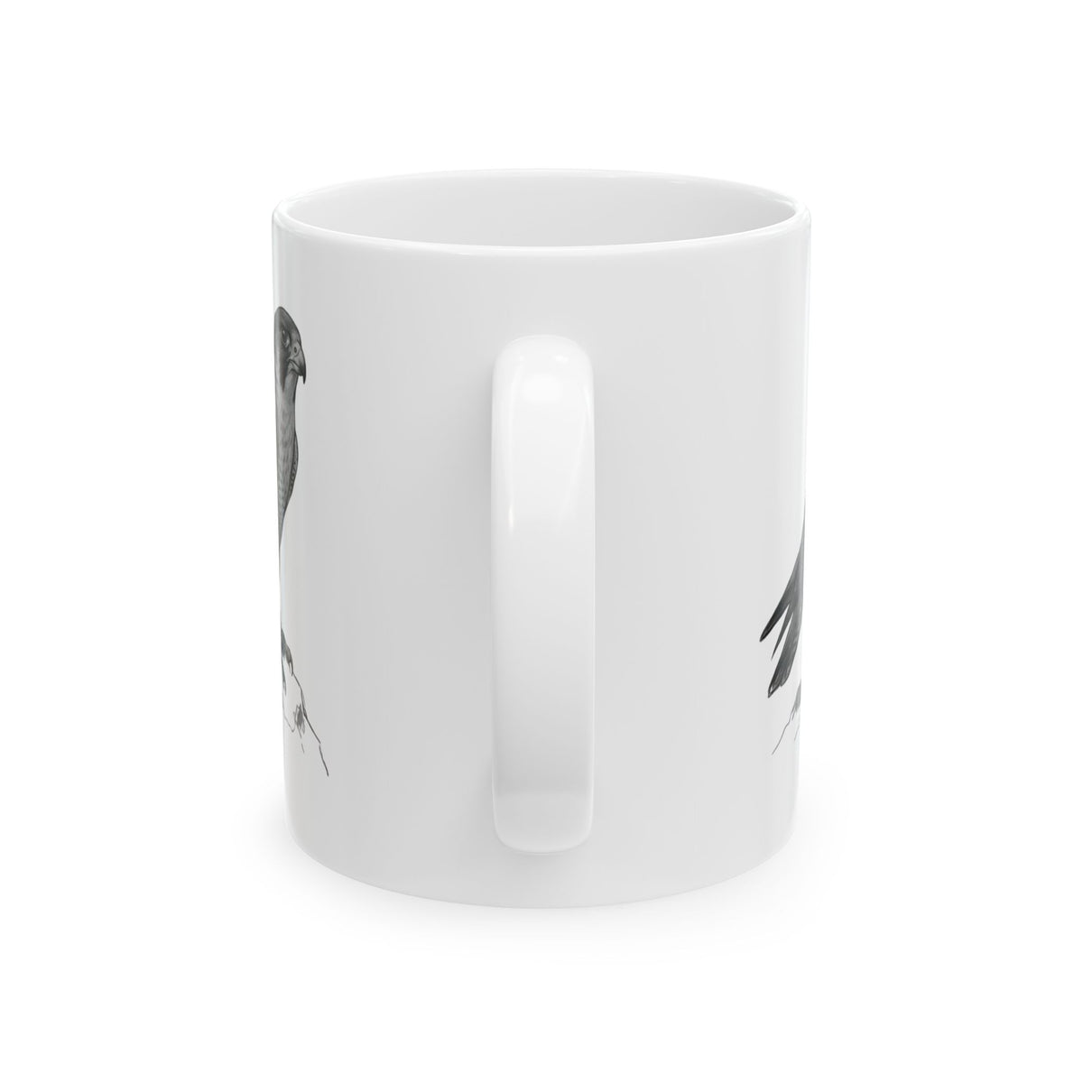 "Pencil Sketch Art Falcon" White Ceramic Mug
