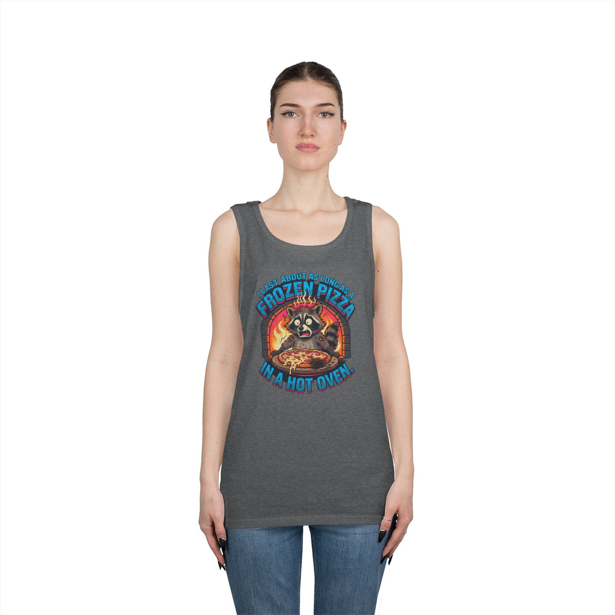 Color: Graphite Heather | Frozen Pizza in a Hot Oven Tank Top