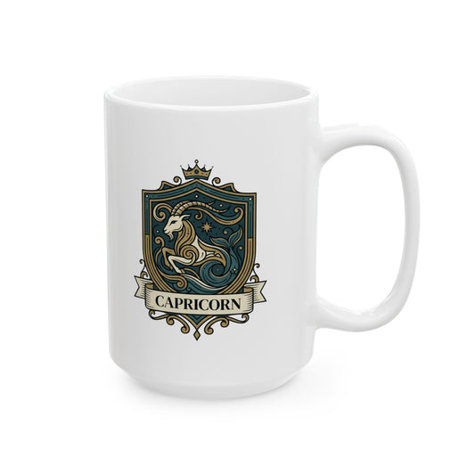 "Capricorn- The Sea-Goat Crest" White Ceramic Mug