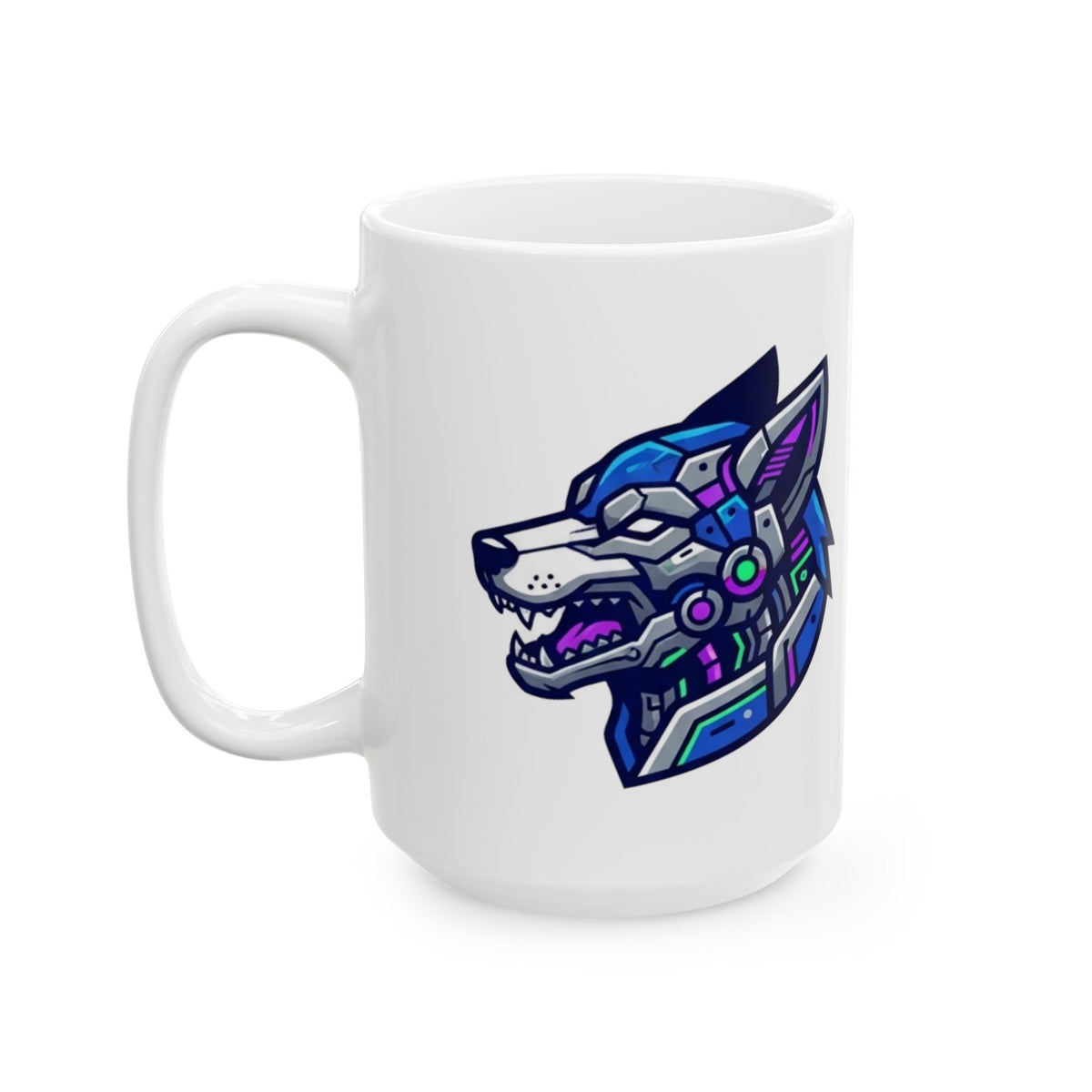 "Cyber Wolf" White Ceramic Mug — Graphic