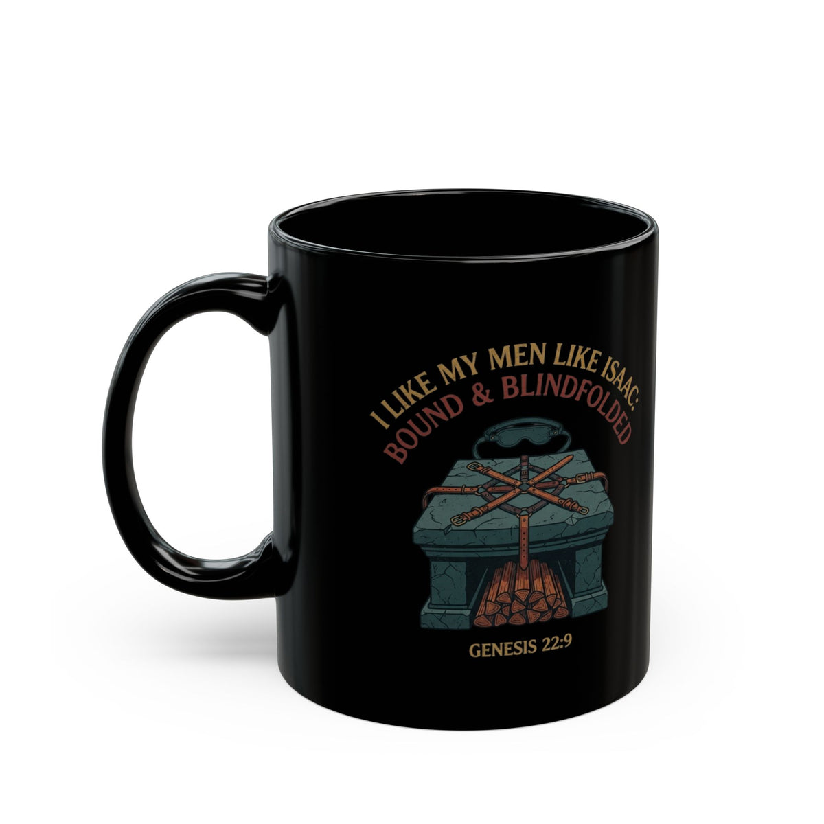 "Good Book Series Bound & Blindfolded" Black Ceramic Mug
