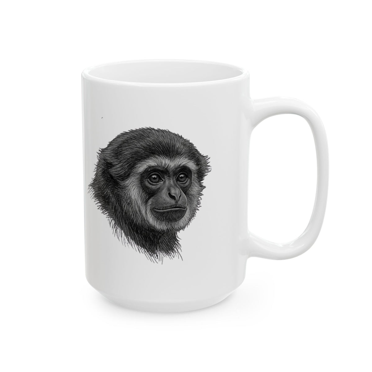 "Pencil Sketch Art Gibbon" White Ceramic Mug — Graphic