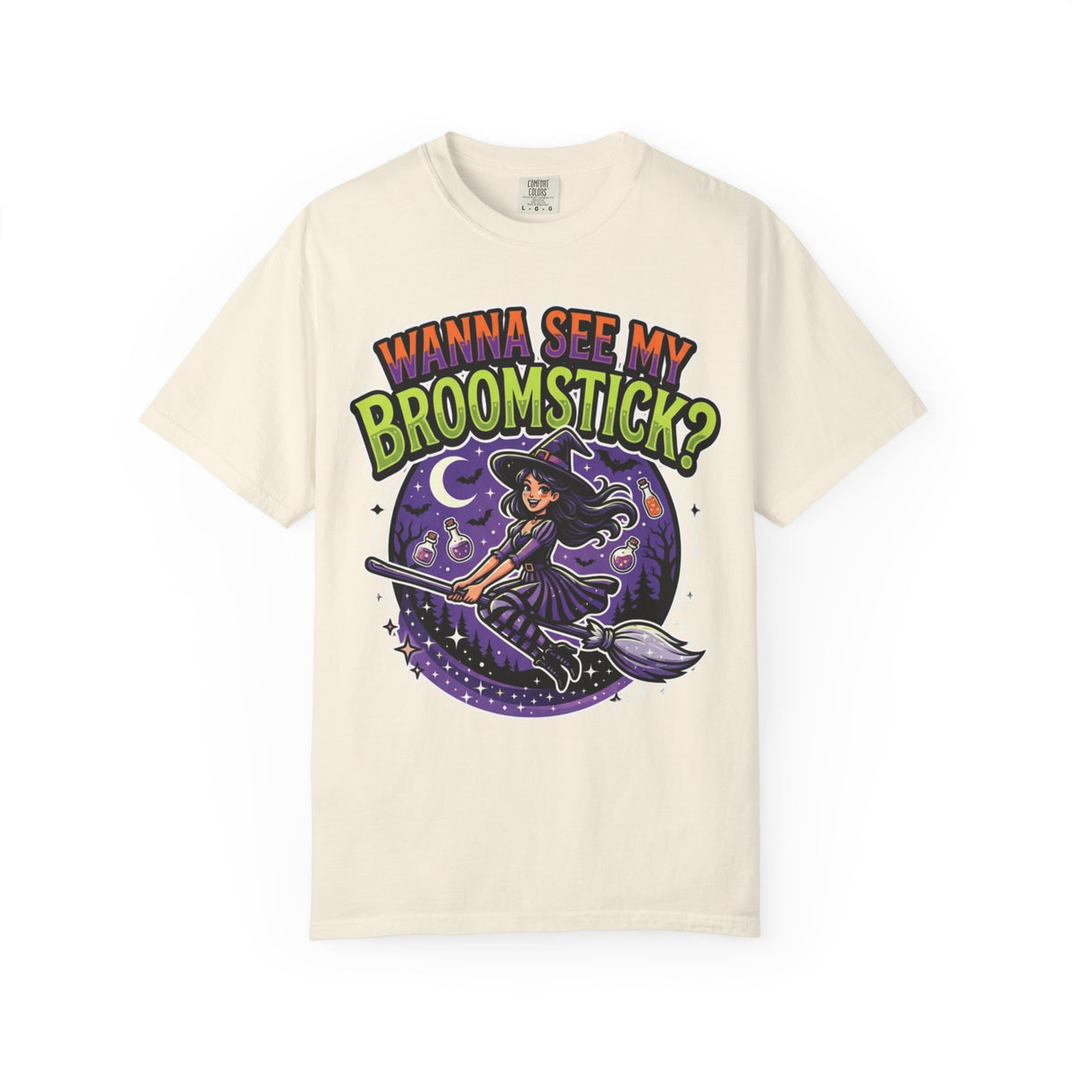 Color: Ivory | Wanna See My Broomstick Unisex Garment-Dyed Tee