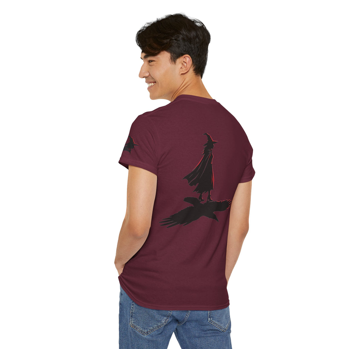 Color: Maroon | Witch With Raven Shadow Premium Graphic Tee