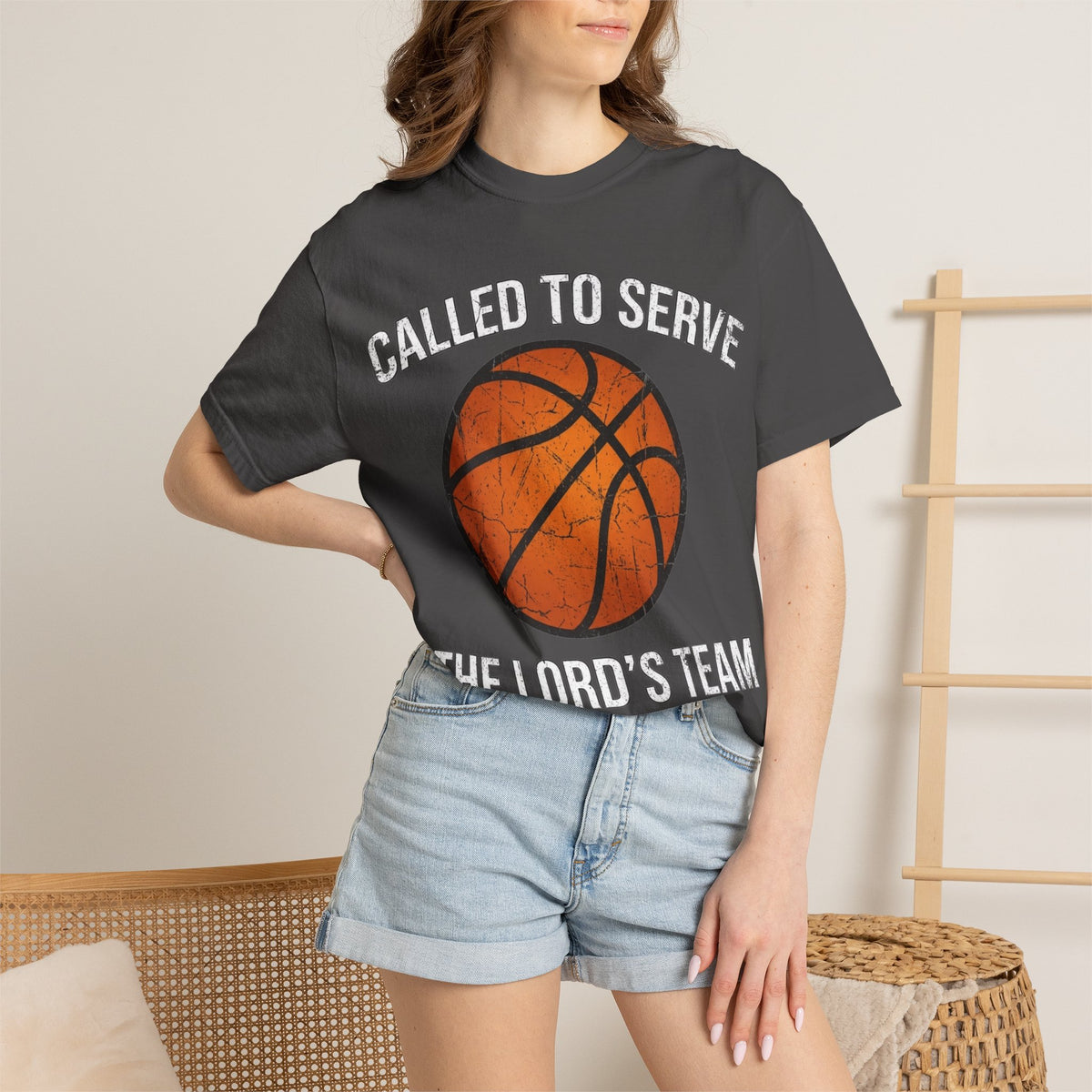 Color: Graphite | Called To Serve The Lord's Team Christian Basketball T-Shirt - Distressed Religious Sports Tee for Men and Women