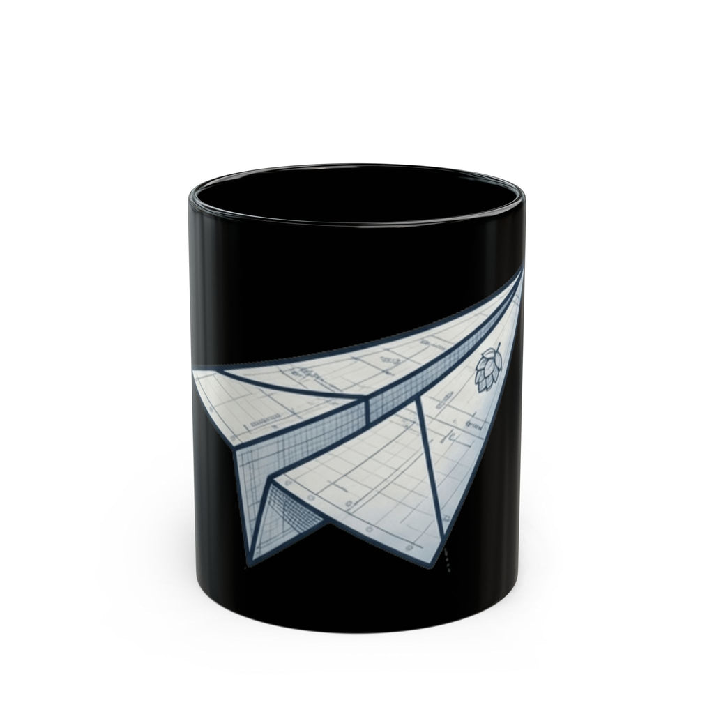 "Paper Plane Porterhouse" Black Ceramic Mug — Graphic