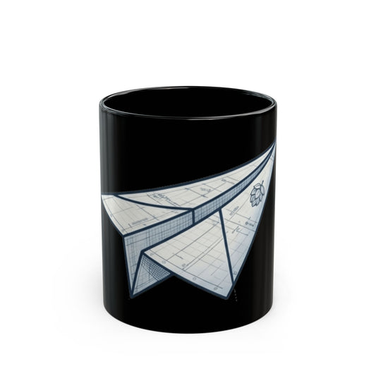 "Paper Plane Porterhouse" Black Ceramic Mug — Graphic