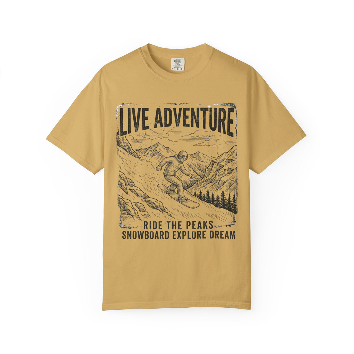 Color: Mustard | Live Adventure - Snowboard Unisex Garment-Dyed Tee