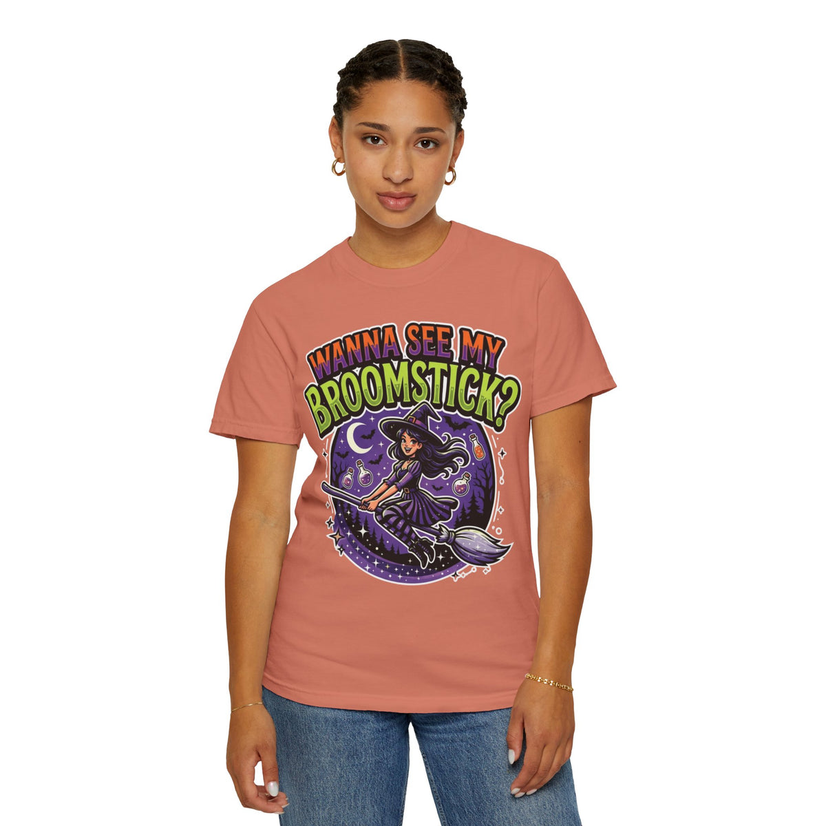 Color: Terracotta | Wanna See My Broomstick Unisex Garment-Dyed Tee