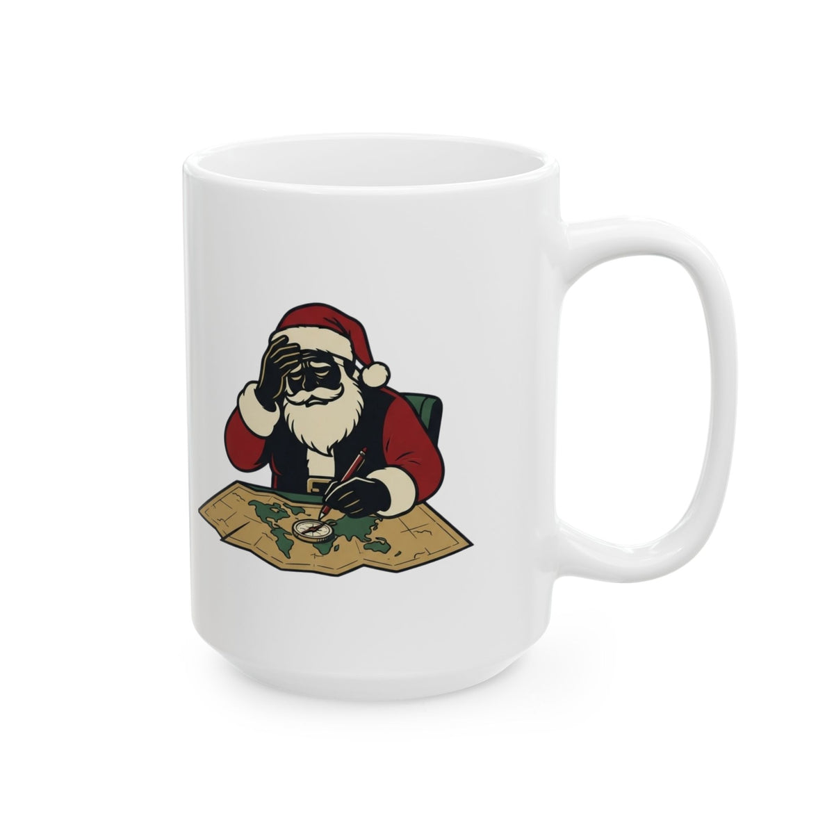 "Ho Ho Hard At Work" White Ceramic Mug — Graphic