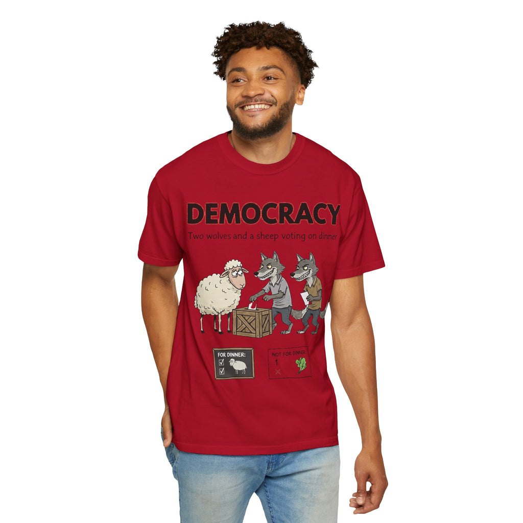 "Democracy (Two Wolves and a Sheep" Unisex Garment-Dyed T-shirt