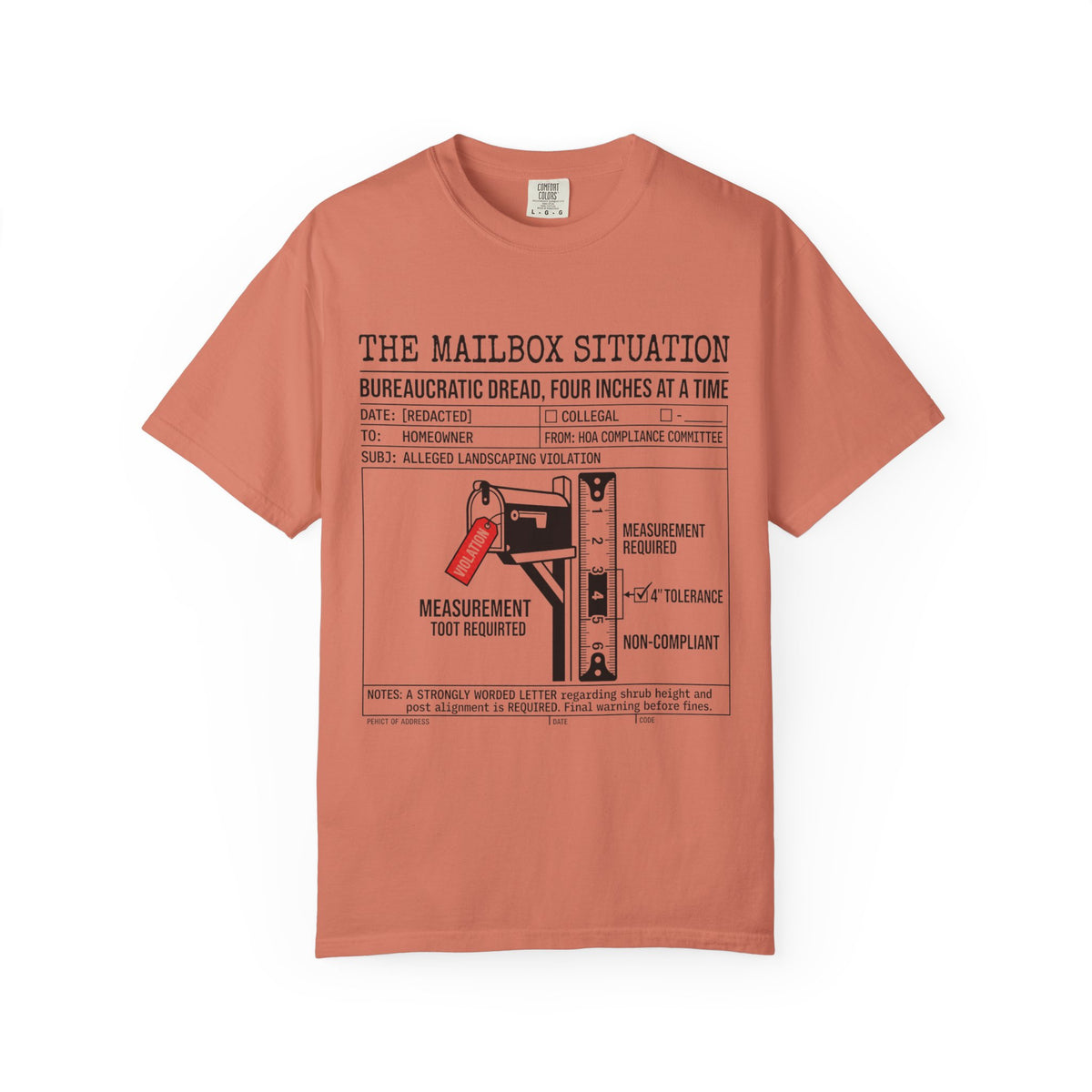 Color: Terracotta | Mailbox Situation Unisex Garment-Dyed Tee