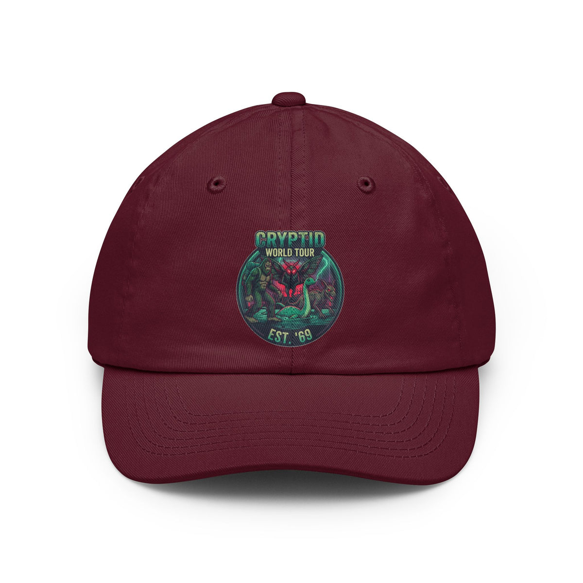 Color: Maroon | Puzizia (Global-Cryptid Mashup) Cryptid World Tour Dad Hat