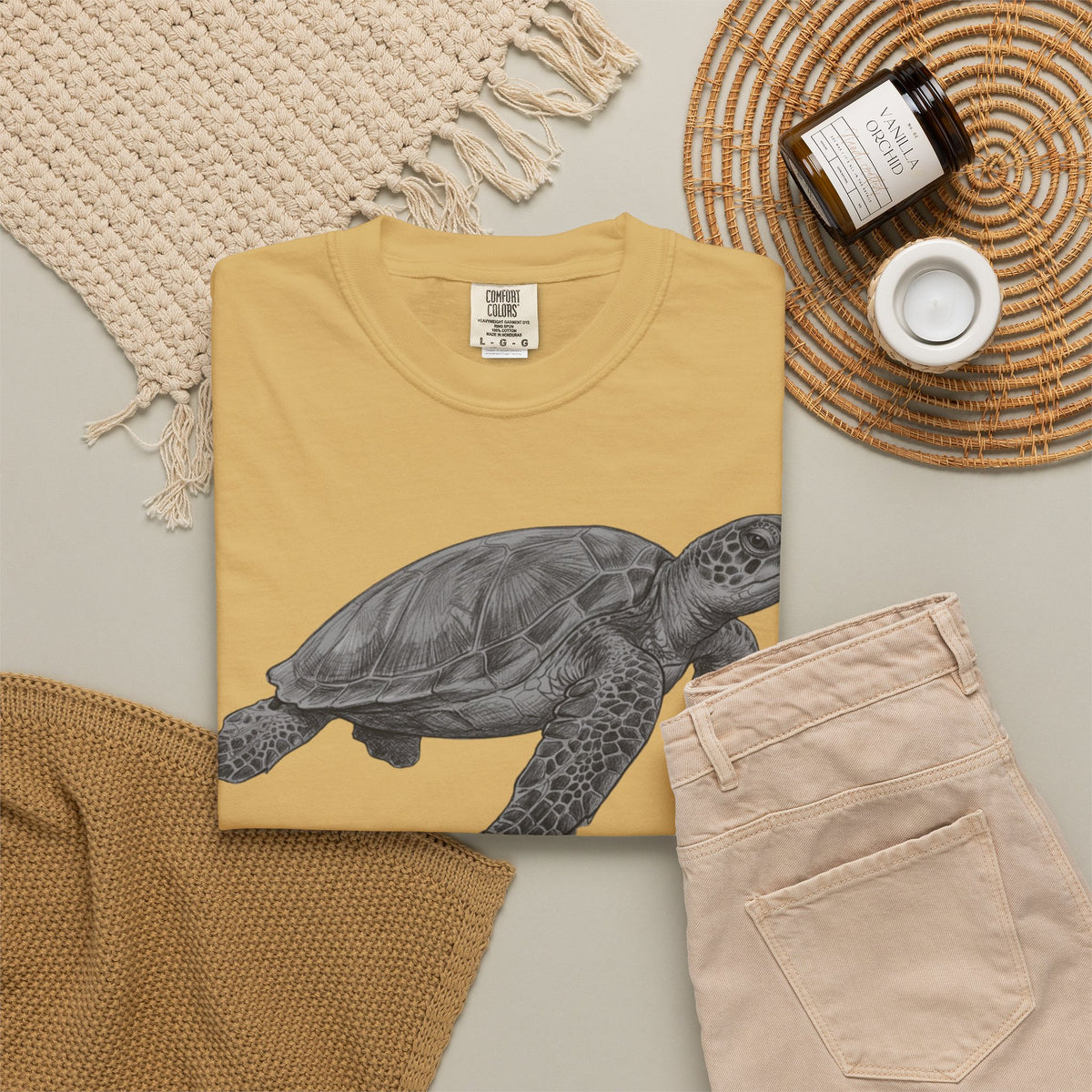 "Pencil Sketch Art Sea Turtle" Unisex Garment-Dyed Tee