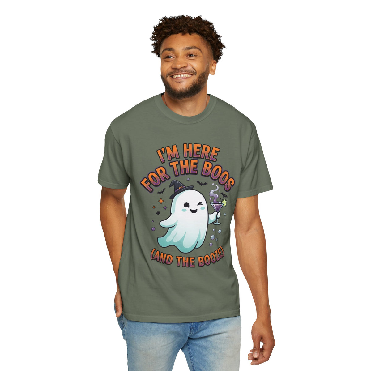 Color: Moss | I'm Here For The Boos Unisex Garment-Dyed Tee