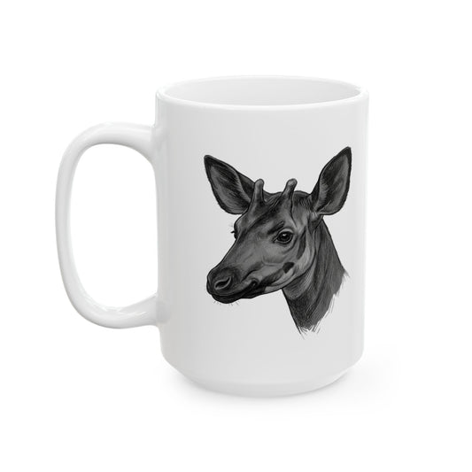 "Pencil Sketch Art Okapi" White Ceramic Mug — Graphic
