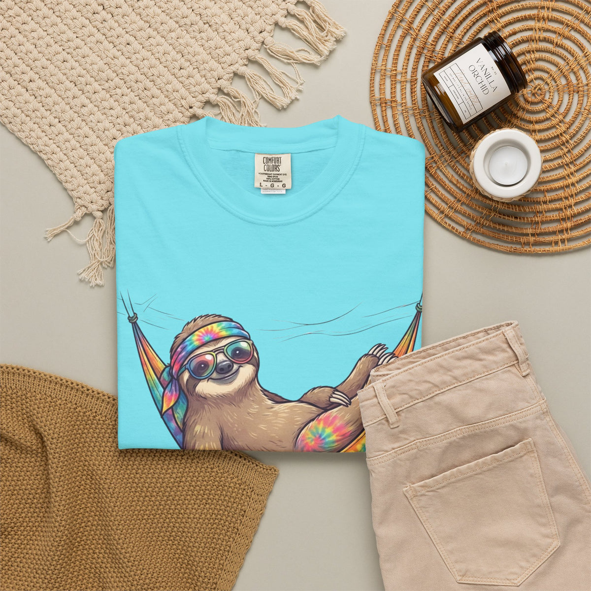 "Hippy Sloth" Unisex Garment-Dyed Tee