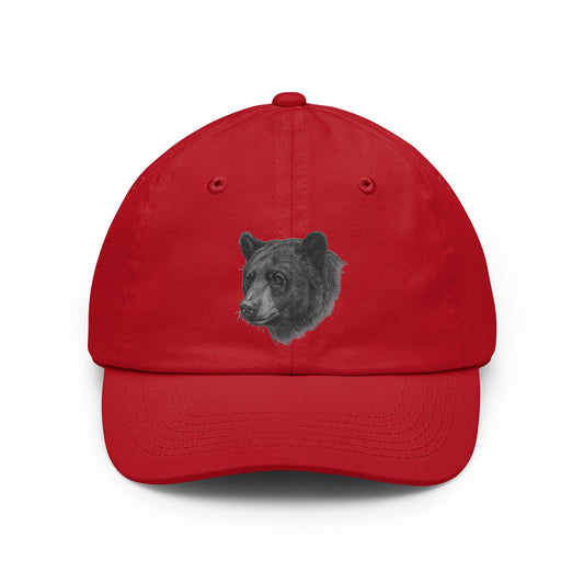 Color: Red | Pencil Sketch Art Black Bear Dad Hat — Graphic