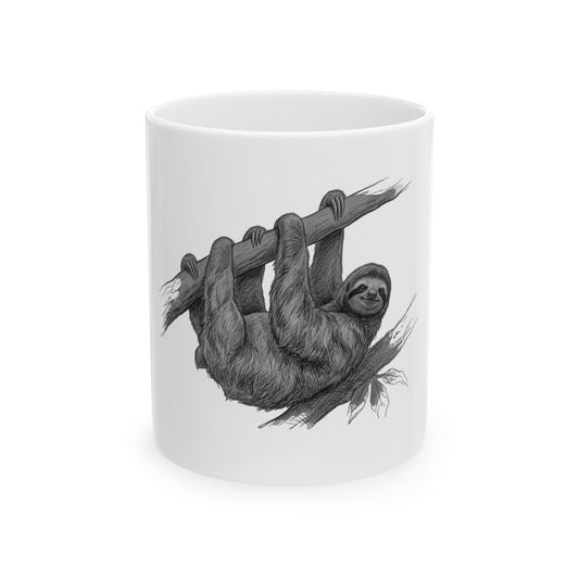 "Pencil Sketch Art Sloth" White Ceramic Mug