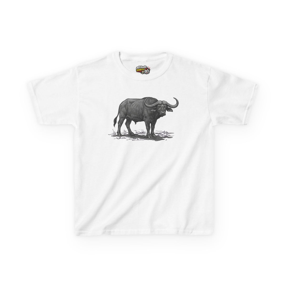 "Pencil Sketch Art Cape Buffalo" Kids Tee