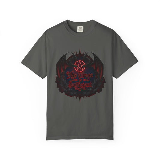 "His Grace is Sufficient Gothic T-Shirt" Unisex Garment-Dyed T-shirt