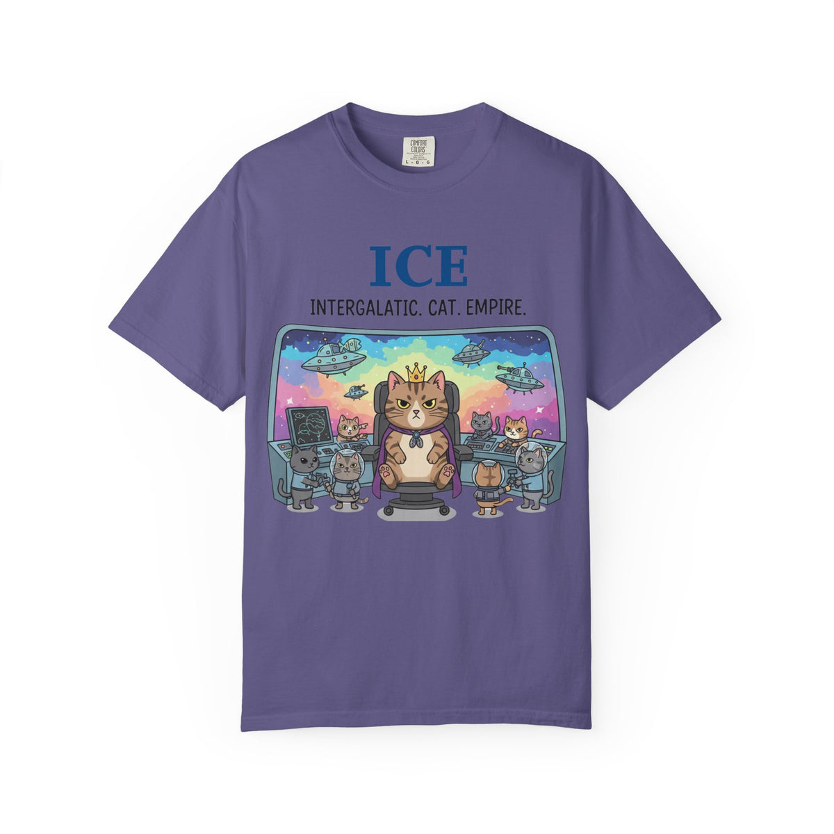Color: Grape | ICE (Intergalactic Cat Empire) Unisex Garment-Dyed T-shirt