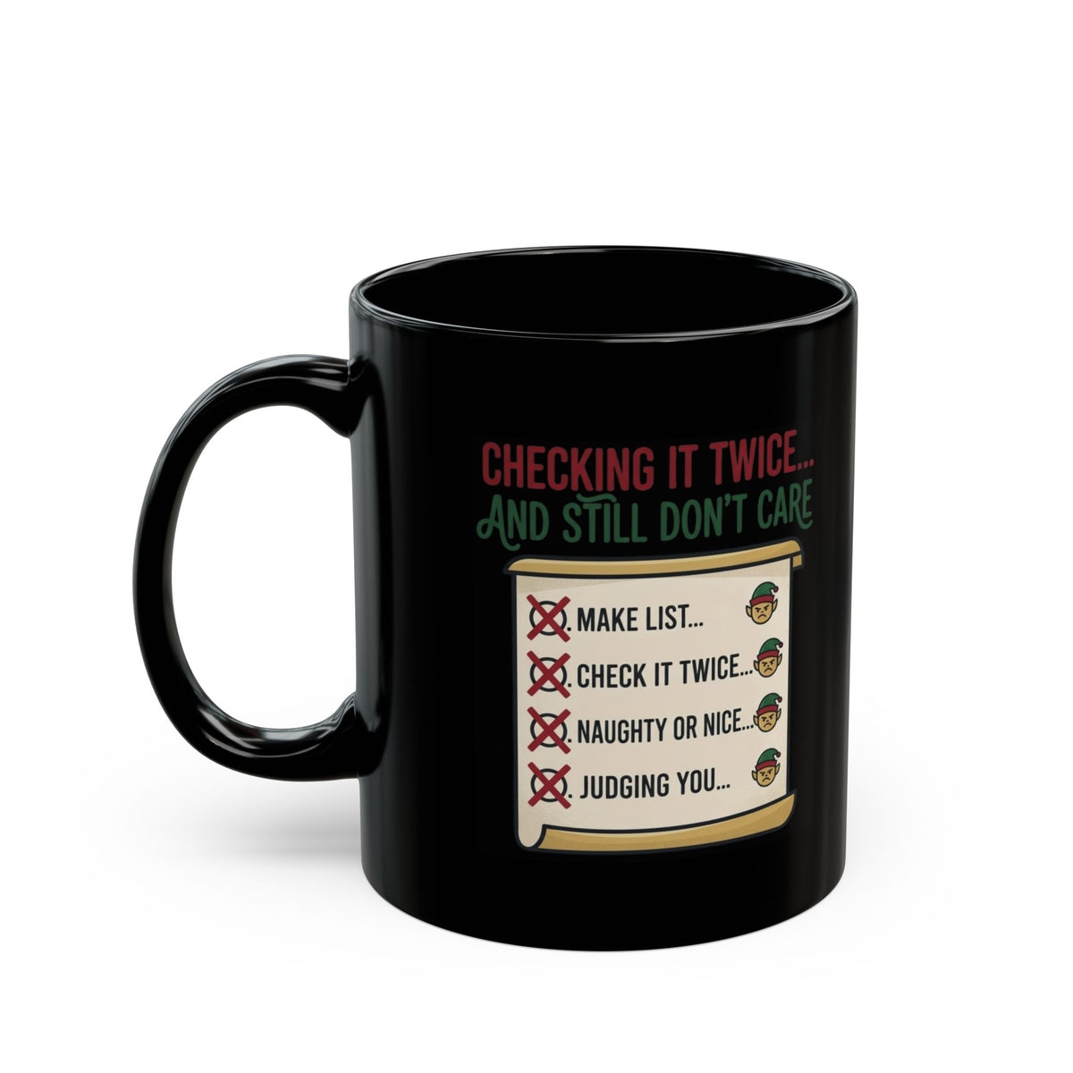 "Checking It Twice" Black Ceramic Mug